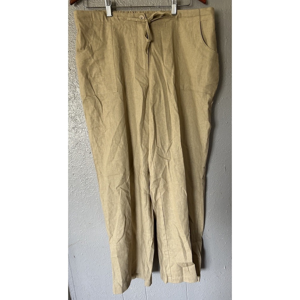 Women's Jessica London Linen Blend Khaki Pants Size 18 P Drawstring NWOT